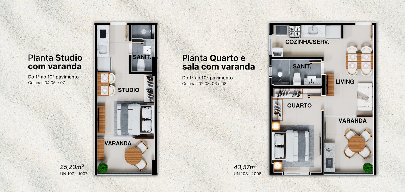 Planta tipo Studio - 24,95 m2